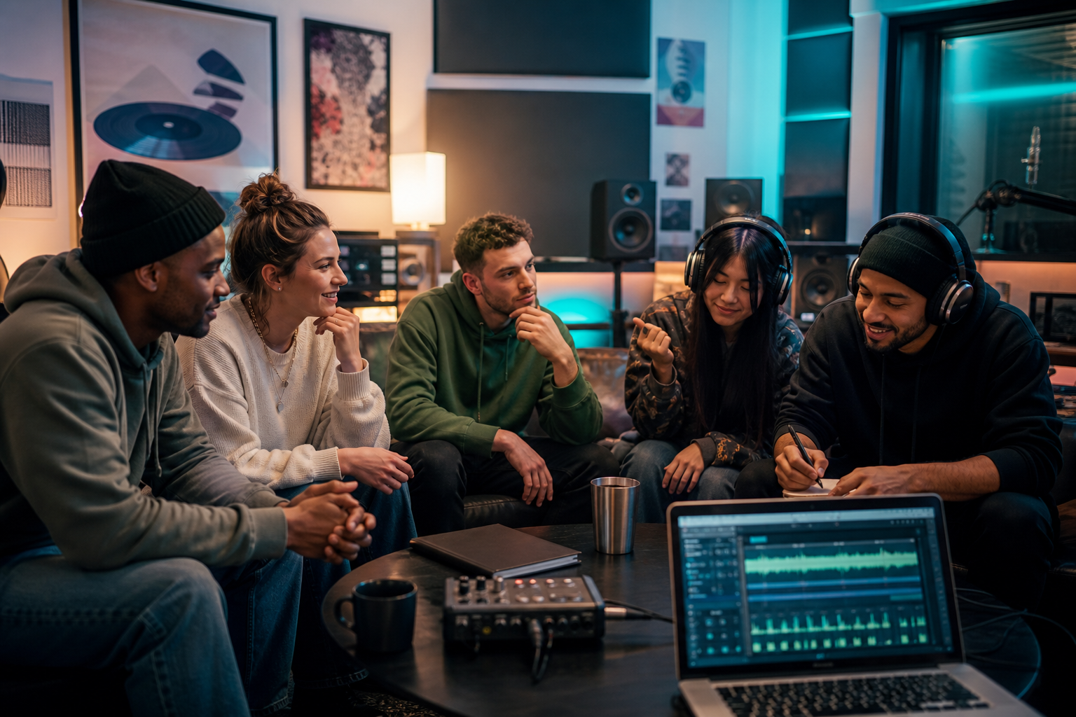 People listening to music together at a live playback session