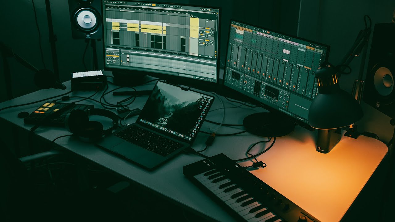 Professional music production studio setup